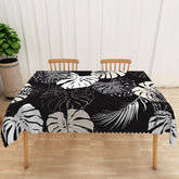 Lofaris Black and White Hawaiian Plants Rectangle Tablecloth for Modern Tropical Minimalist Dining Decor